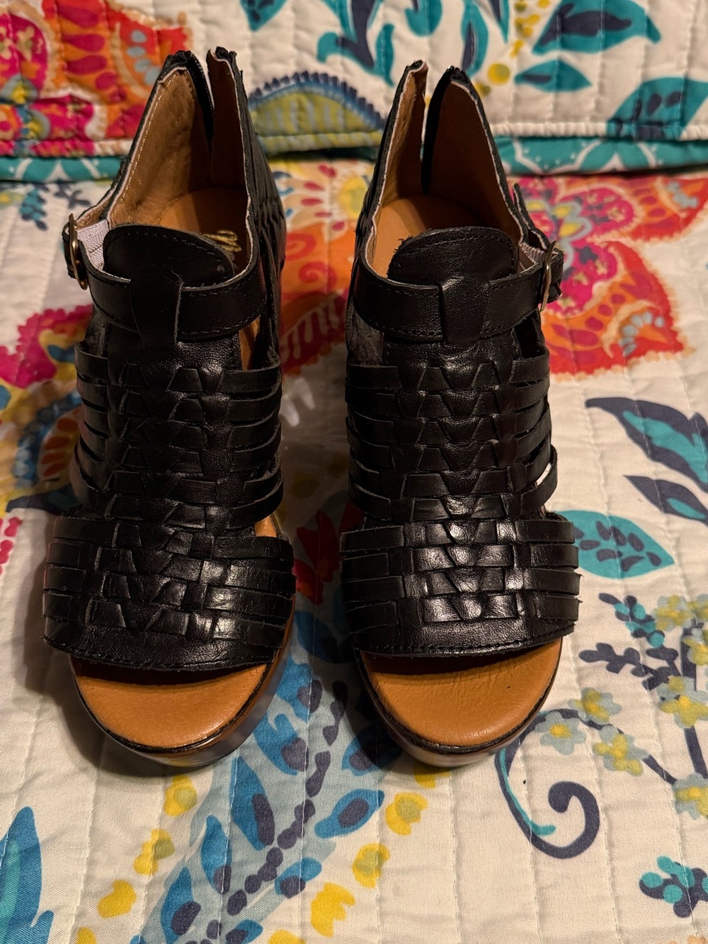 Black Woven Leather Huarache Sandals collection 351 - Women